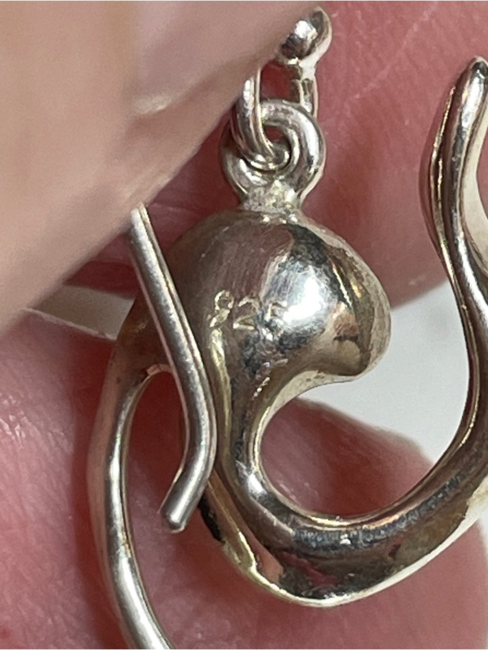 925 Sterling Silver Modern Swirl Dangle Earrings~Artisan made, 4.87g - Picture 3 of 9